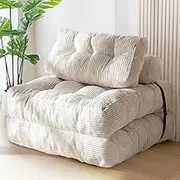 MAXYOYO Folding Sofa Bed, Convertible Sleeper Chair with Pillow Foldable Mattress with Back Support, Portable Fold Out Chair Bed Comfy Floor Sofa Lounge for Living Room Bedroom, Beige, Single