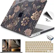 Teryeefi Case for for MacBook Pro 14 Inch M4 M3 M2 M1 (2021 2023 2024 Released) with Keyboard Cover & Screen Protector & OTG Adapter, Flower & Butterfly