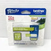 Brother P-Touch TZe-MQG35 Label Tape 1/2" White Print on Lime Green Tape