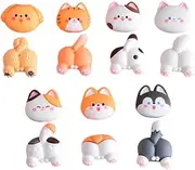 [QUMIIRITY] 14pcs Miniature Cartoon Resin Dog Cat Flatback Charms for DIY Phone Cases Decorations Jewelry Making Adornments for Craft Projects Creative Fun