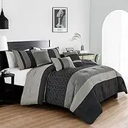 ESCA Black and Gray Houndstooth Comforter Set - 6-Piece Black Bedding Set King Size