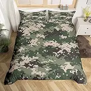 Army Green Camouflage Duvet Cover Set S Size Abstract Geometric Camo Grid Comforter Cover Camo Lovers Bedding Set Children Boys Teens Men All Season Quilt Cover, 1 Pillowcase