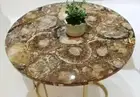 Petrified Patio Sofa Table for Rooftop Restaurant Round Resin Dining Table Top