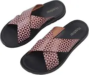 [Harssidanzar] Slide Sandals for Men, Summer Vintage Print Sandals, Slip on Quick-Dry Cross Slide Sandals, KM238EU, brown, 9.5 AU