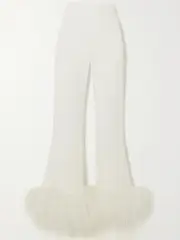 [16ARLINGTON] 16ARLINGTON - Brisbane Cropped Feather-trimmed Crepe Wide-leg Pants - Ivory - UK 10 UK 10 Ivory