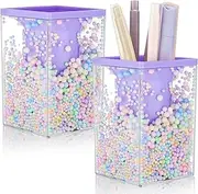 Zonon 2 Pieces Cute Bubble Pen Holder Multi-purpose Desktop Organizer Back to School Gift Kawaii Office Supplies Pastel Desk Accessories Stationery Makeup Brush Holder with Bubble Ball(Purple)