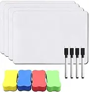 A4 Whiteboard, Mini Whiteboard Double-Sided Small Whiteboard with 4 Dry Erasers and 4 Pens for Children's Drawing and Writing Perfect for Classrooms, Homes and Offices