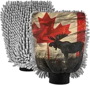 XYMZR Canadian Moose Red Absorbent Microfiber Car Wash Mitt, Funny Cute Anime Scratch Free for Cars Cleaning, Home Cleaning Mitts, 2 Pack, 10.24” L x 7.09” W