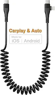 Coiled USB-C to Lightning/USB-C Cable PD 27W/60W Fast Charging [MFi Certified] Apple Car Play Cord&Android Auto USB C Cable for Car with Data Sync,Short Charging Cable for iPhone 15/Pad/Android/Laptop