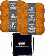 [Patons] Knitting Yarn Classic Wool Roving Yellow 6-Skein Factory Pack (Same Dye Lot) 241077-77615 Bundle with 1 Artsiga Crafts Project Bag