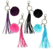 1 Tassle Pom Pom Faux Fur Keychain For Purse Knapsack School Office