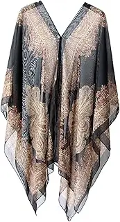 [Tadill] Women Beach Chiffon Women Chiffon Shawl Wrap open Front, Sleeveless Sun Protection, Sun Shawl Chiffon Cover up Top for Evening Party, Black
