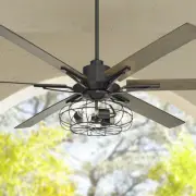 60" Modern Industrial Indoor Ceiling Fan LED 3-Light Remote Black Living Room