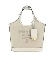 Prada Logo Print Mini Bucket Bag One size Tan / white
