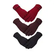Nevenka 3 Pairs Women Winter Gloves Warm Touchscreen Windproof Gloves-BlackWine RedBrown