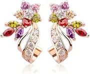 [BISAER] Rose Gold Plated Flower Stud Earrings Multicolor Cubic Zirconia Earrings for Women CZ Jewelry Gifts
