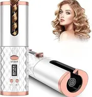 Unbound Cordl Auto Rotating Ceramic H Curler USB Rechargeable Automatic Curling Iron Display Temperature Curler White Color