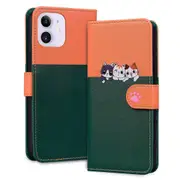 For iPhone 12 Wallet Case,3 Credit Card Slot ID Card Holder,PU Leather Flip Case with Strap - Orange and Green