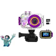 Toy Kids Camera Portable Water Resistance Sports Camcorder with 32GB Memory Card for Outdoor Sports-Purple