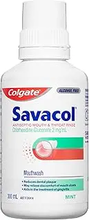 Colgate Savacol Antiseptic Mouth and Throat Rinse Mouthwash, 300mL, Alcohol Free, Original Mint