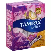 Tampax Radiant Tampons Plastic Applicator Regular/Super Absorbency DuoPack 16 CT