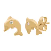Bevilles Dolphin Stud Earrings with Cubic Zirconia in 9kt Yellow Gold