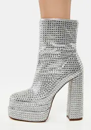 [AZALEA WANG] Silver Mateo Rhinestone Platform Boots