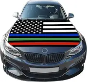 Thin Blue Line Flag Police Flag for Car Hood Cover 4X5 Ft Car Flag for Anniversaries Vehicles Decorate Accessories Fits Coupe Saloon SUV Pickup Trucks