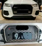 For Audi Q3 2016 2018 Black Grille RSQ3 Style Silver Frame Honeycomb Mesh Grill (for: Audi)