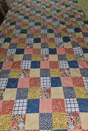 Vtg Unfinished Colorful Patchwork Top Long Strip Cotton Fabric 134" X 45" Wide