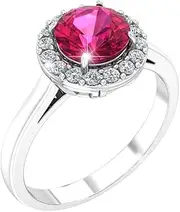[Belinda Jewelz] Womens 925 Sterling Silver Classic Halo Solitaire Gemstone Ring