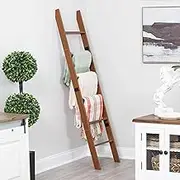 Blanket Ladder for Living Room and Bedroom, 5ft 8 inch, 6-Tier Wall Leaning Laminate Snag Free Construction (Brown) Rustic Decorative Farmhouse Blanket Storage, Quilt Rack, Ladder Shelf, Easy Assembly