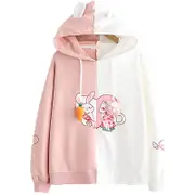 Nevenka Womens Cute Hoodie Cat Rabbit Patchwork Pullover-PinkWhite