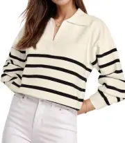 Tahari Womens white sweater with black stripe Pullover SizeXL New