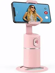 Auto Face Tracking Phone Holder, No App Required, 360° Rotation Face Body Phone Tracking Tripod Smart Shooting Camera Mount for Live Vlog Streaming Video, Rechargeable Battery-Pink