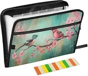 Birds Cherry Blossom Accordian Folders A4 Letter Size Folio Document Organizer, File Folders with Pockets