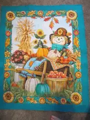 SOLD Scarecrow quilt handcrafted with pumpkins, mums, apples, colored leaves