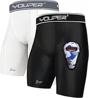 [Youper] Athletic Supporter, Men's Compression Shorts w/Soft Athletic Cup, Adult Sizes