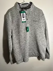 Eddie Bauer Sweater Mens XLarge Grey Radiator Snap Front Fleece Henley Pullover