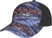 [EdWal] Snow Night Santa and Deer Print Fashion Hat Adjustable Baseball Cap Dad Hat Quick Dry Mesh Back Ball Caps for Men Women Black, Black, One size