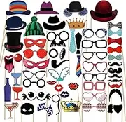 58 Party Props Photo Booth Party Favours, Photo Booth Props, Photo Booth Frame with Sticks and Stickers, for Birthday Engagement Wedding,Paper Props Fancy Paper Eyeglasses