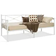 Costway Single Metal Daybed Frame Sofa Bed Steel Mattress Foundation Platform Living Room White