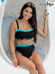 Pour Moi Black & Blue Zebra Palm Springs High Leg Tummy Control Bikini Briefs (B72617) | $31