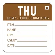 Hygiplas Day Of the Week Removable Food Prep Label Thursday 2'' (Roll 500)