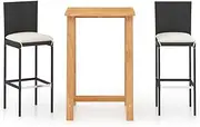 vidaXL Garden Bar Set 3 Piece Outdoor Patio Terrace Pub Bistro Table and Stool Seating Seats Sitting Furniture with Cushions Black