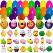 Pinkiwine 24 Pack Plastic Prefilled Easter Eggs with Easter Mochi Squishy Toy...