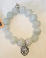 Powerbeads Agate Strength, Courage, Protection W/Angel & Cross Pendant Bracelet
