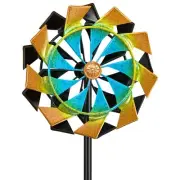 Outdoor 59 Inch Kinetic Wind Spinner, Double Blade Wind Sculpture with 5 Pron...