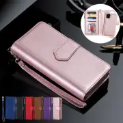 For iPhone 15 14 13 12 Pro Max X Leather Wallet Case Removable Flip Zipper Cover