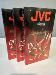 3 NEW JVC Blank VHS VCR Tapes T-120 SX Video High Performance Factory Sealed
